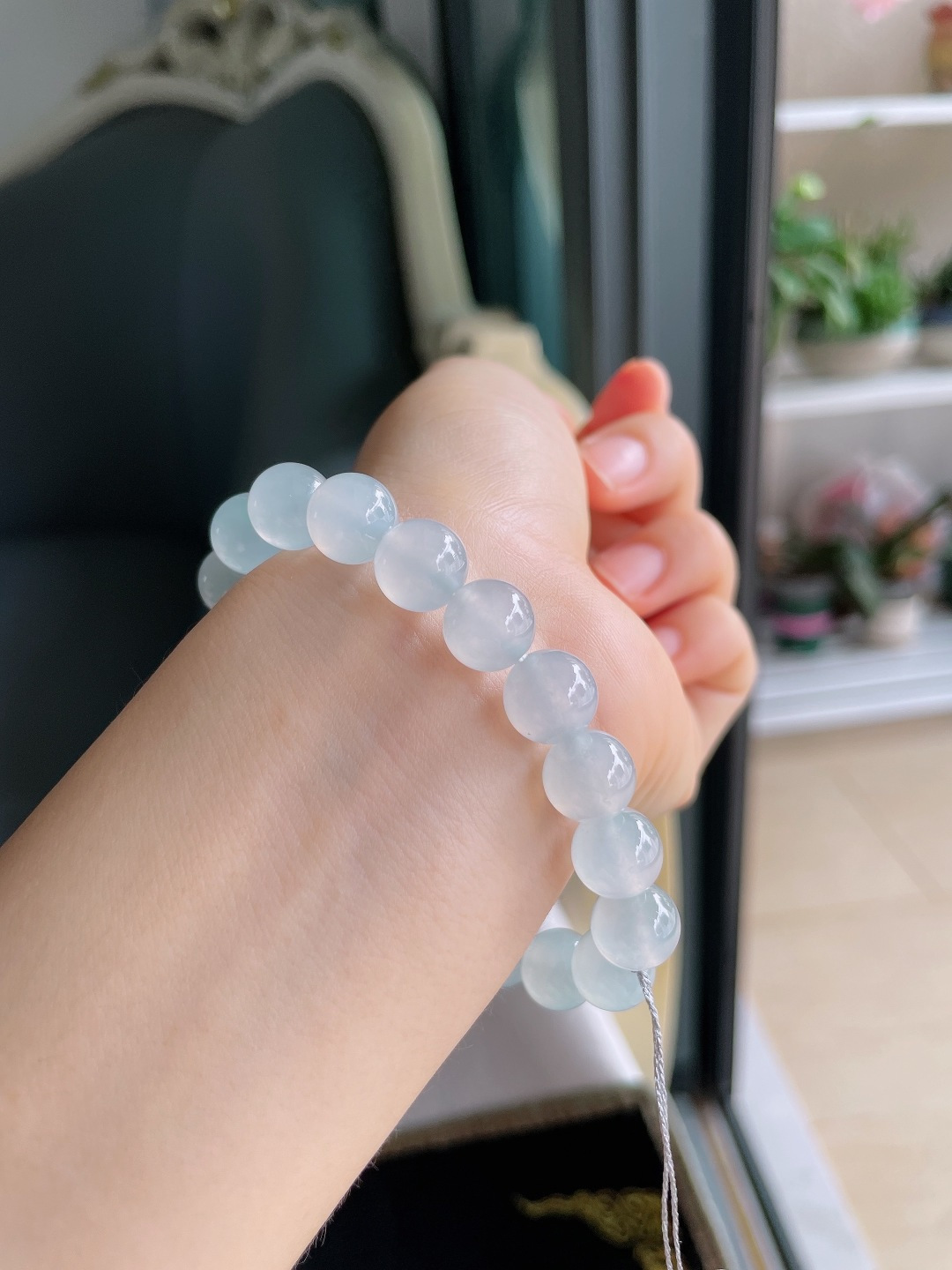 ️，天然翡翠A货，冰种白冰手串，尺寸：10mm。【编4075】