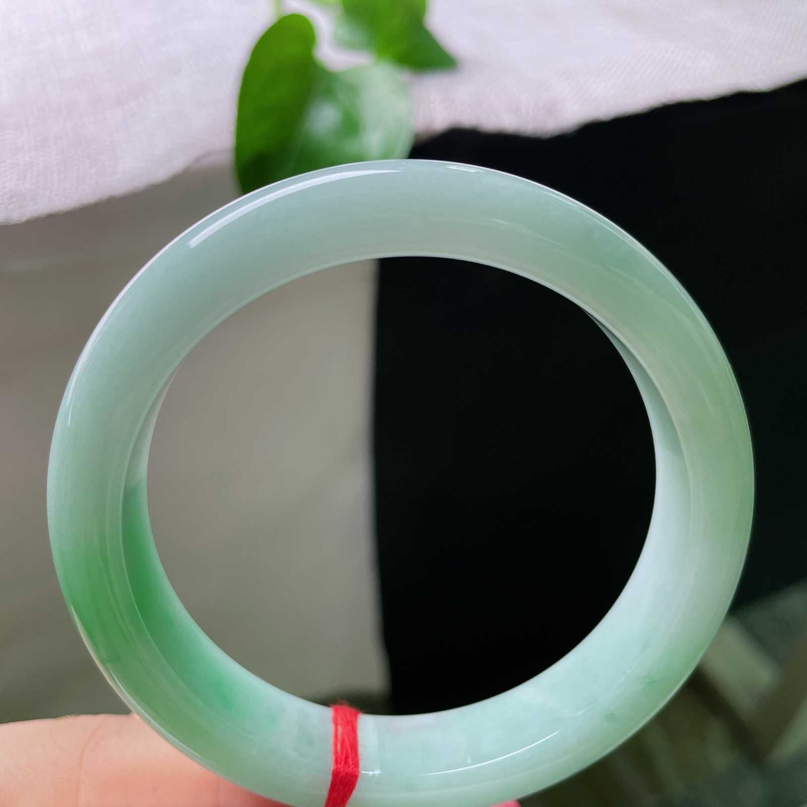 58.7/12.5/8.6，飘绿正圈，玉镯晕染柔和翠色，清润如水，腕间漾着一抹温婉春光ss54891