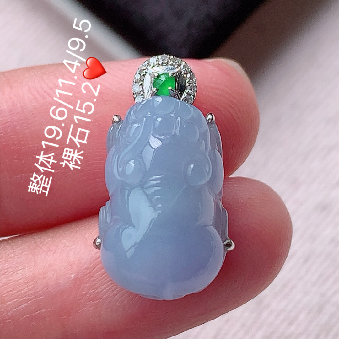 冰紫貔貅吊坠饱满底子细腻，水润十足，佩戴清新优雅，19.6-11.4-9.5