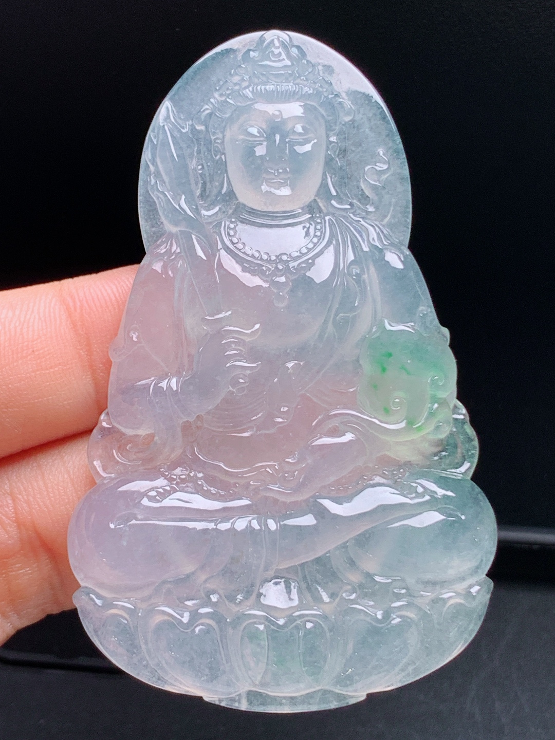 ️ 冰种飘绿观音，冰透清润雕工精湛，一抹飘绿清雅脱俗 裸石67.1-41.3-5.7 08