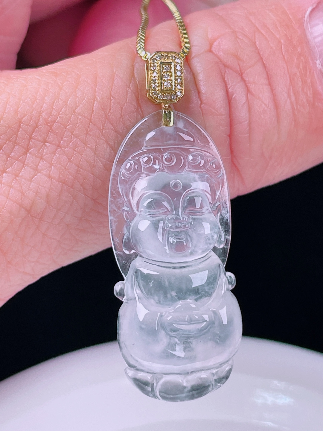 白冰宝宝佛，老种起光，细底通透，尺寸：37.7裸石31.3/13.7/6mm0718