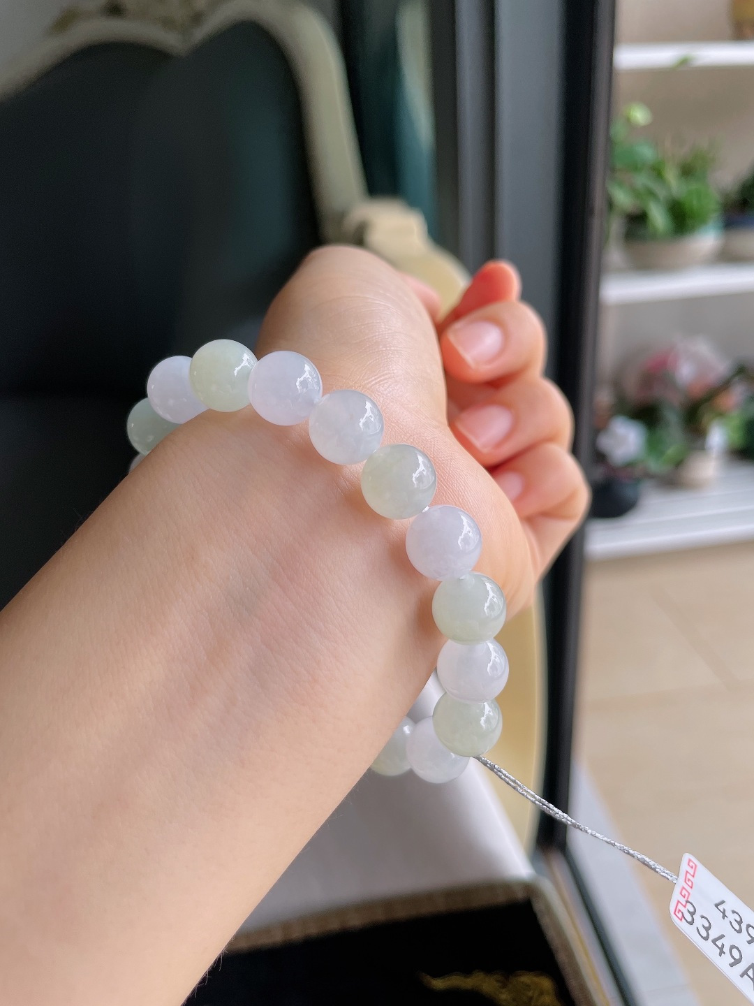 天然翡翠A货，冰双彩手串，尺寸：10mm。【编4398】
