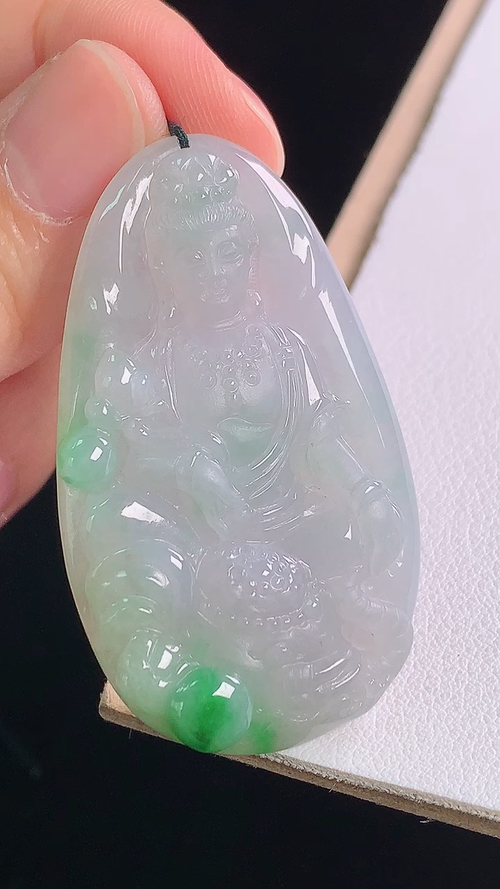 ️冰飘绿普贤菩萨，无裂，尺寸:46.8-27.3-5.9mm 15