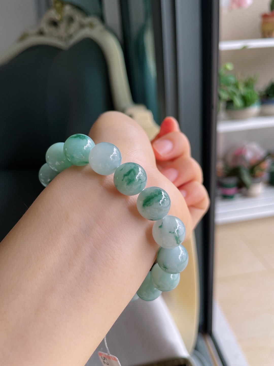 ️，天然翡翠A货，冰飘花手串，尺寸：12.5mm。【编3866】