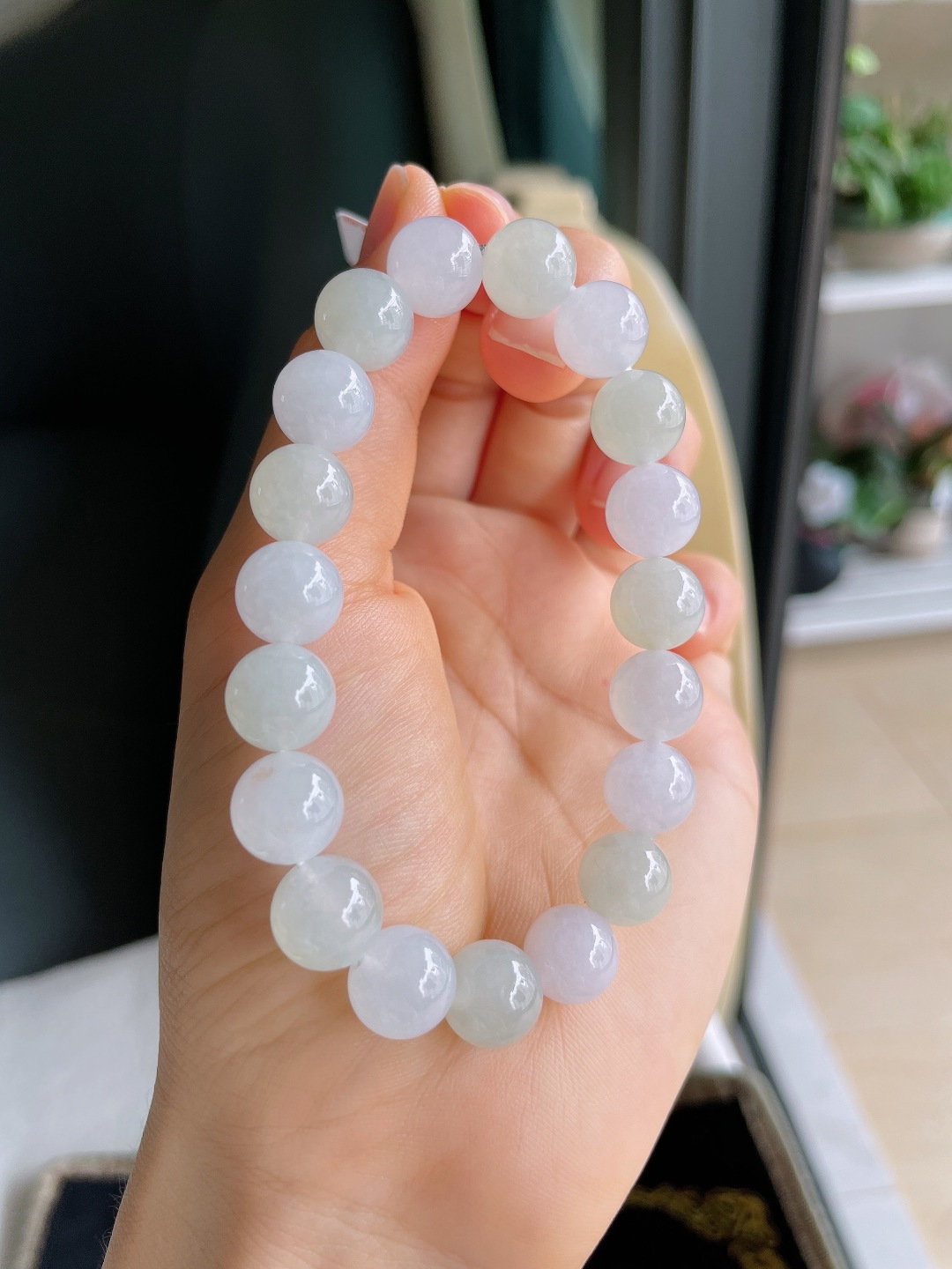 天然翡翠A货，冰双彩手串，尺寸：10mm。【编4398】