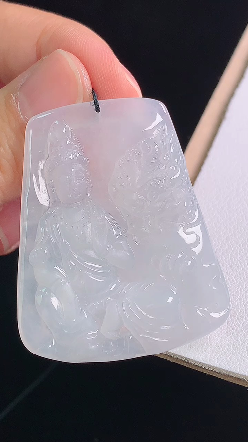 冰种文殊菩萨，无裂，尺寸:42.7-35.2-4.4mm