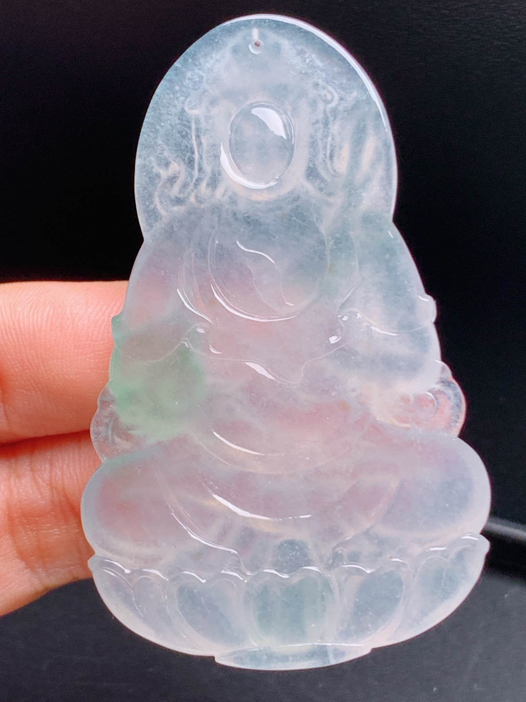 ️ 冰种飘绿观音，冰透清润雕工精湛，一抹飘绿清雅脱俗 裸石67.1-41.3-5.7 08