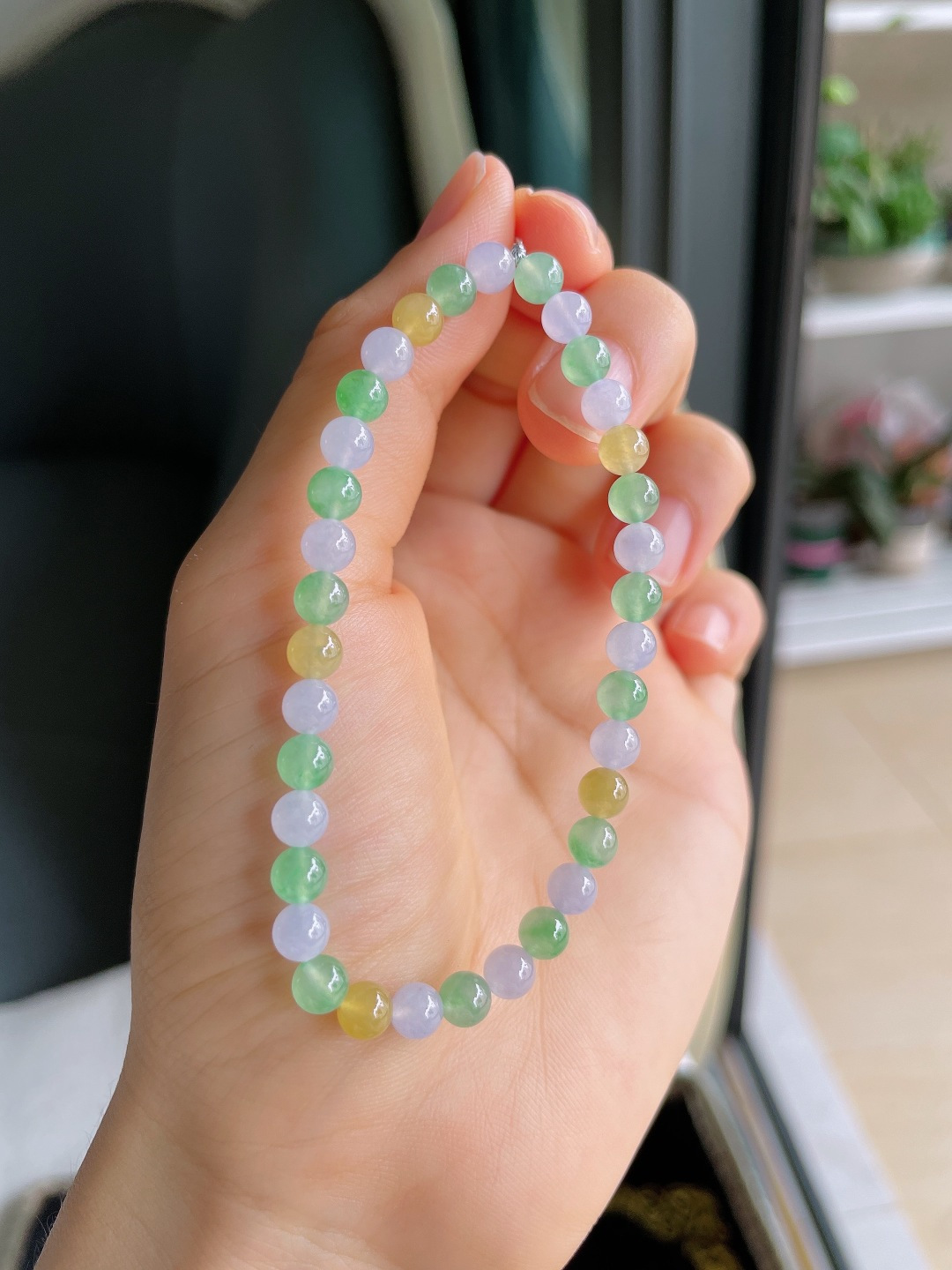 缅甸天然翡翠A货，冰种马卡龙手串，尺寸：5mm。【编4261】