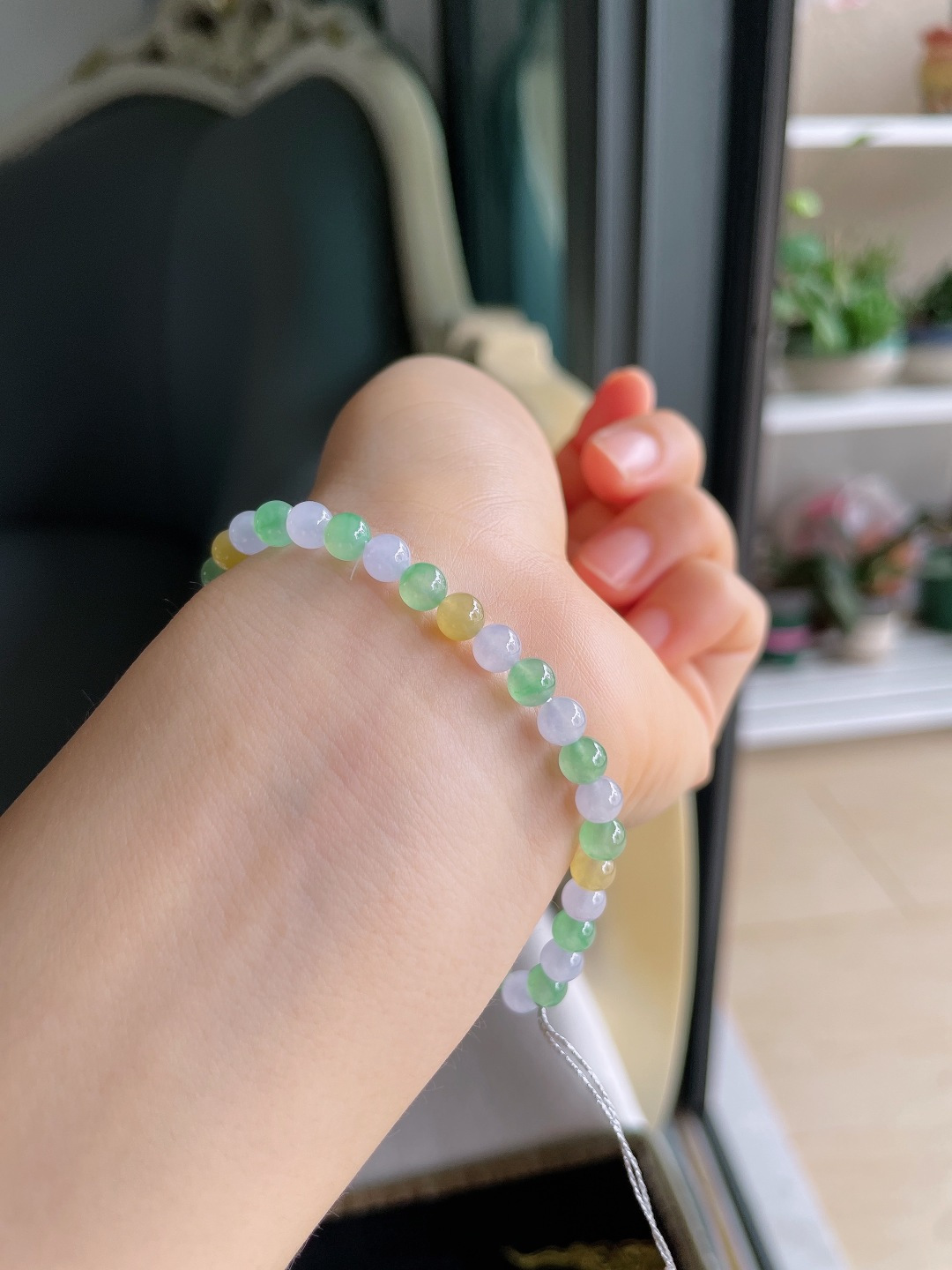 缅甸天然翡翠A货，冰种马卡龙手串，尺寸：5mm。【编4261】