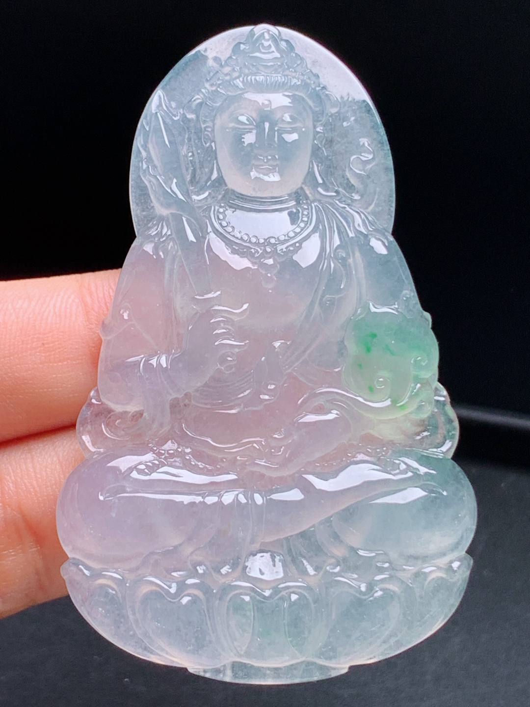 ️ 冰种飘绿观音，冰透清润雕工精湛，一抹飘绿清雅脱俗 裸石67.1-41.3-5.7 08