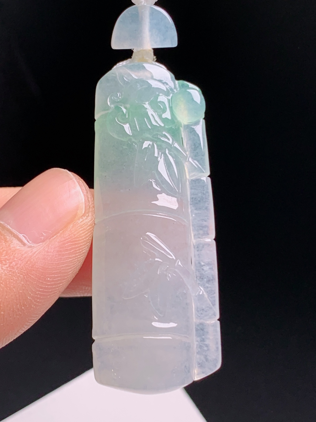 ️ 冰种飘绿竹节，种水通透雕工流畅，竹报平安清雅耐看 0807
