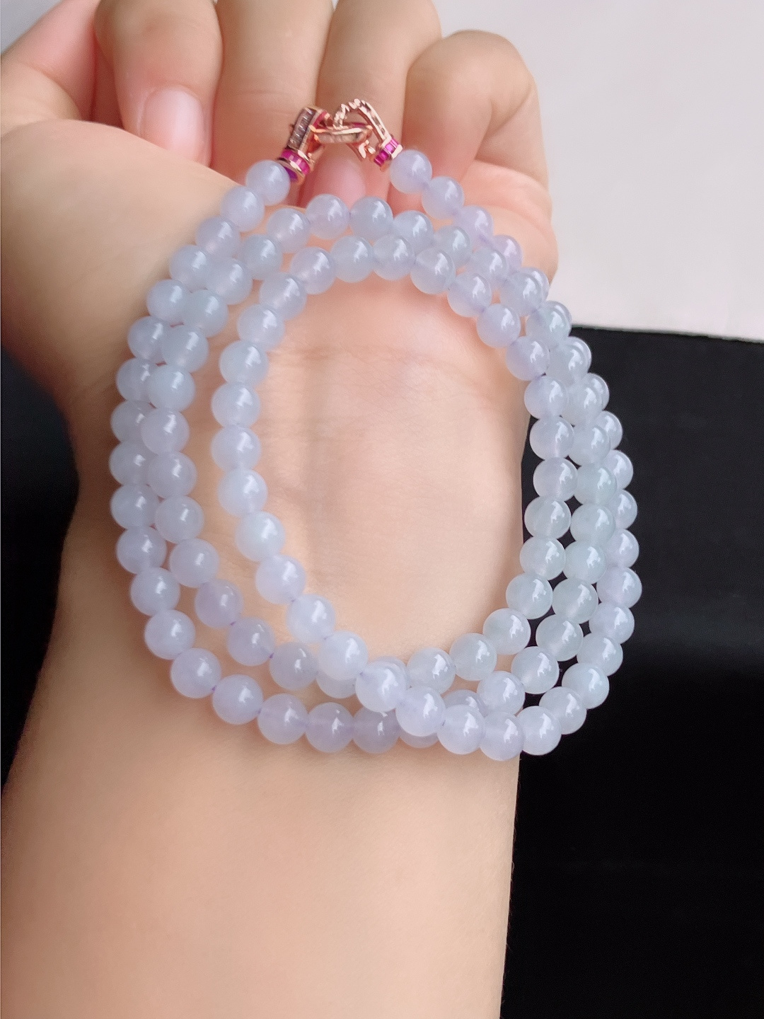 冰粉底珠链，晶莹剔透，尺寸6/108颗，自然光实拍