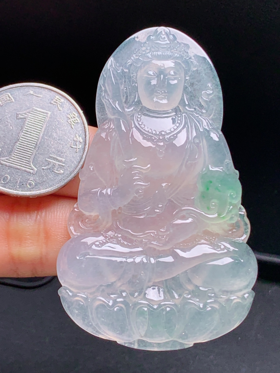 ️ 冰种飘绿观音，冰透清润雕工精湛，一抹飘绿清雅脱俗 裸石67.1-41.3-5.7 08