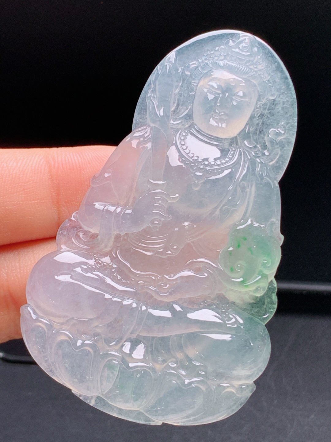 ️ 冰种飘绿观音，冰透清润雕工精湛，一抹飘绿清雅脱俗 裸石67.1-41.3-5.7 08
