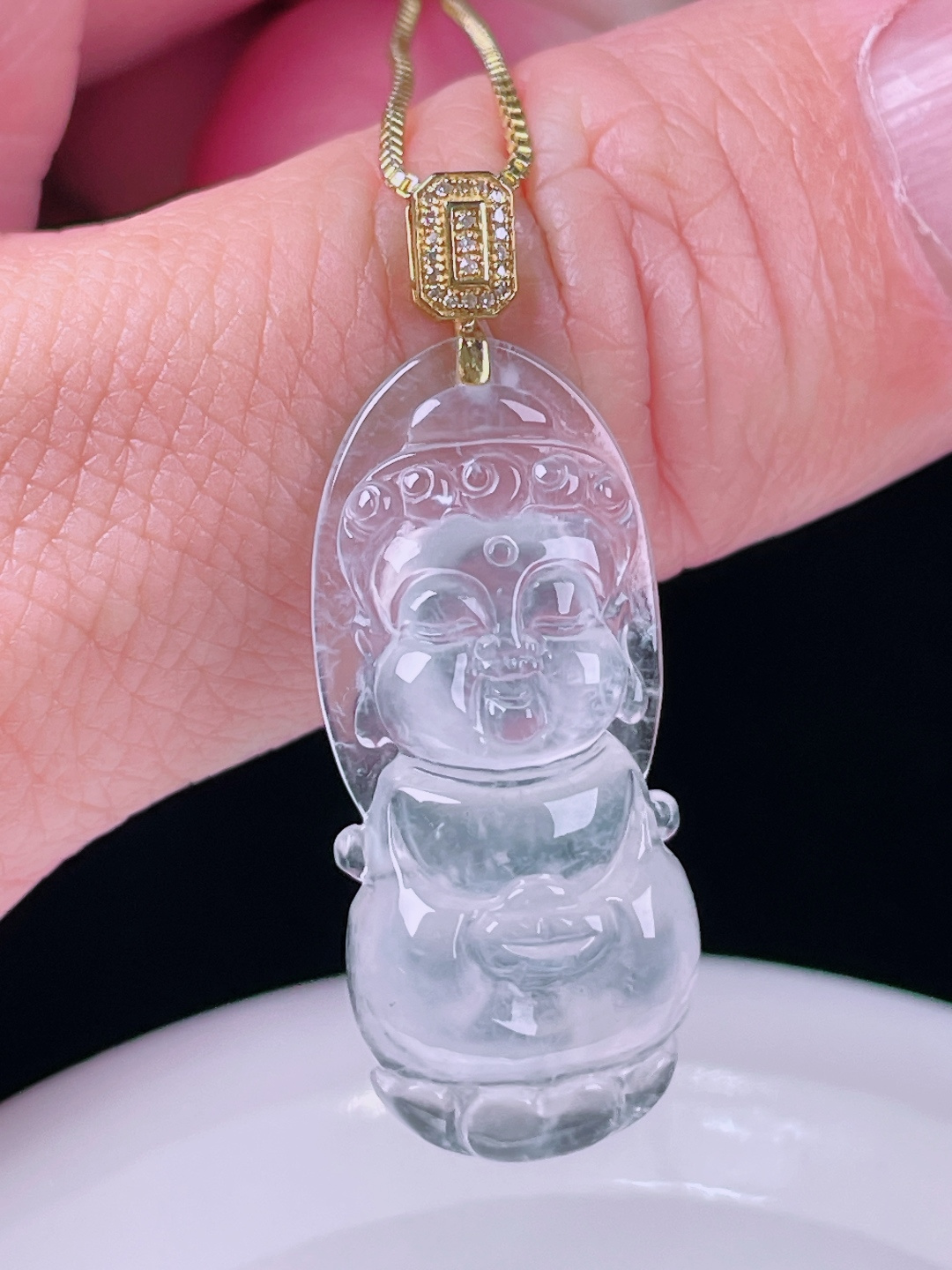 白冰宝宝佛，老种起光，细底通透，尺寸：37.7裸石31.3/13.7/6mm0718