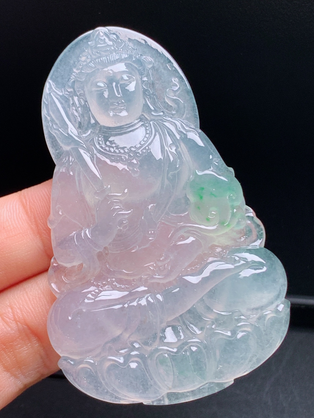️ 冰种飘绿观音，冰透清润雕工精湛，一抹飘绿清雅脱俗 裸石67.1-41.3-5.7 08