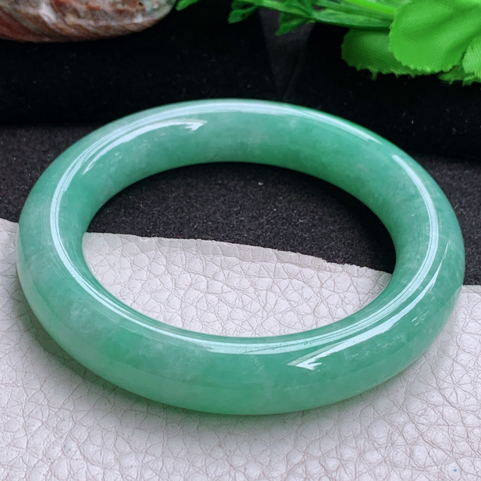 js实拍55*12.8*11.6胖圆镯 缅甸翡翠a货玉手镯高品质满绿圆条玉手环