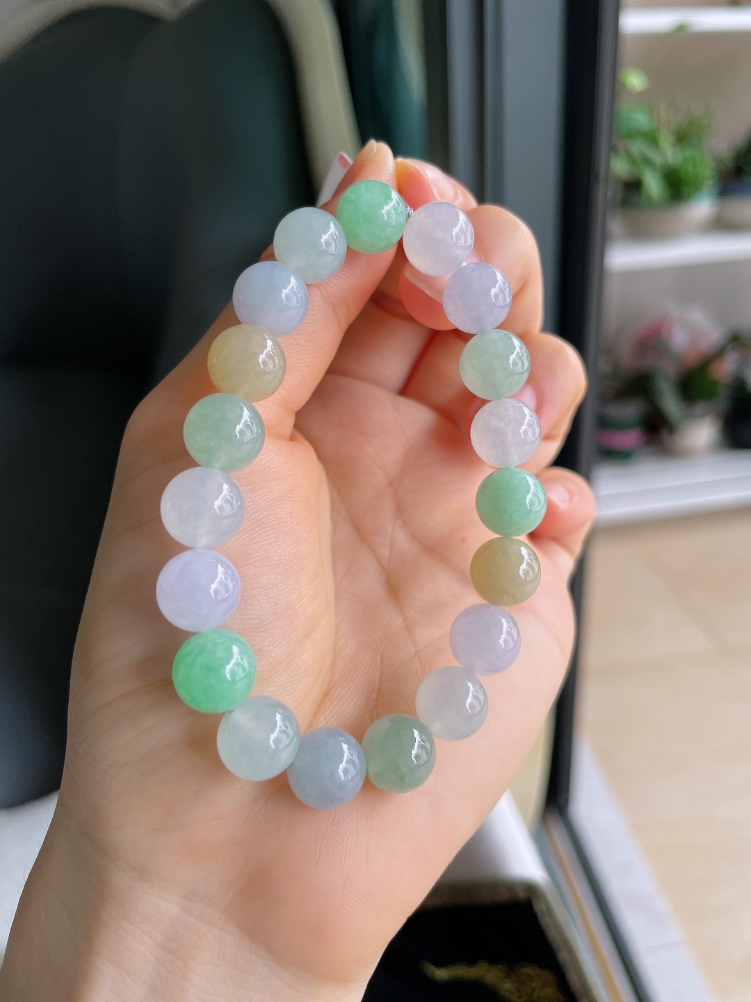 缅甸天然翡翠A货，冰多宝手串，尺寸：10mm。【编2035】