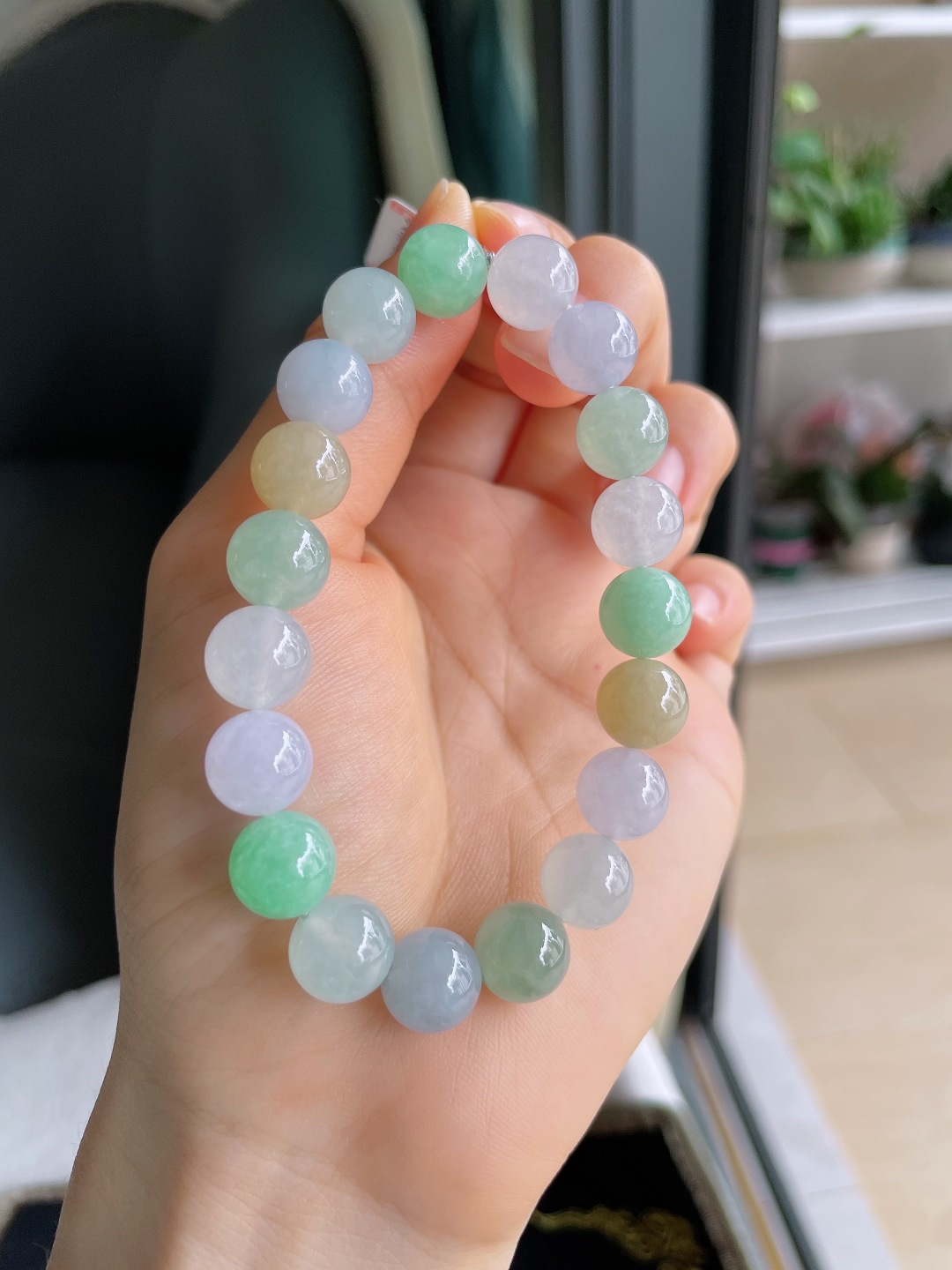 缅甸天然翡翠A货，冰多宝手串，尺寸：10mm。【编2035】