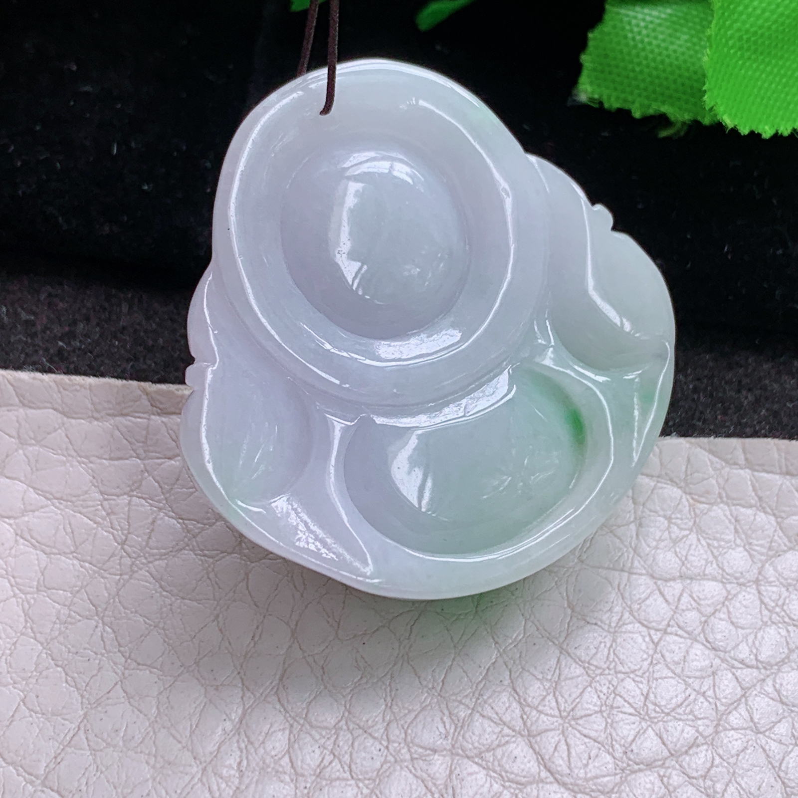 zen实拍38.5*37.5*12.3缅甸翡翠精雕持如意饱满佛公 弥勒佛玉吊坠