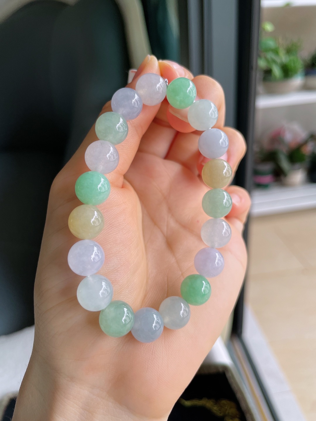 缅甸天然翡翠A货，冰多宝手串，尺寸：10mm。【编2035】