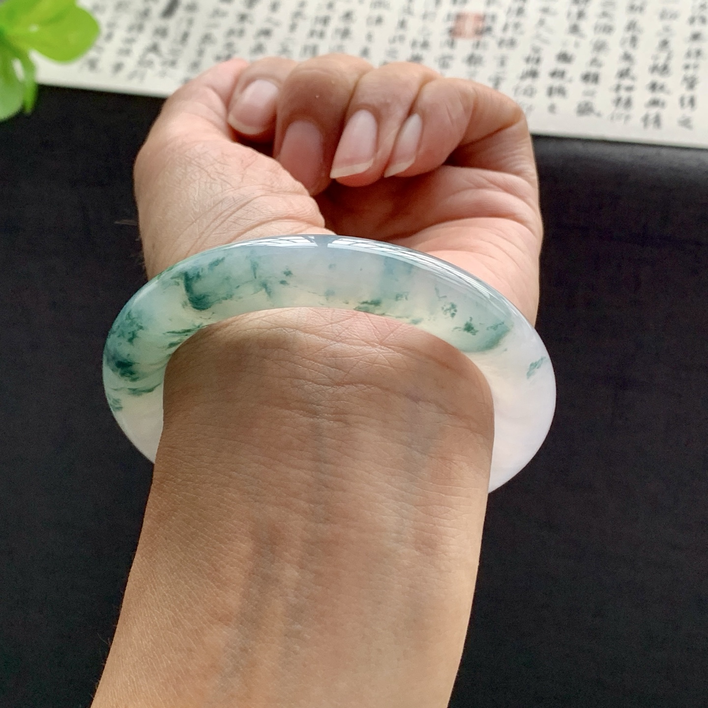071803CF 54圆条冰飘花翡翠手镯 54.4-10.5-10.2