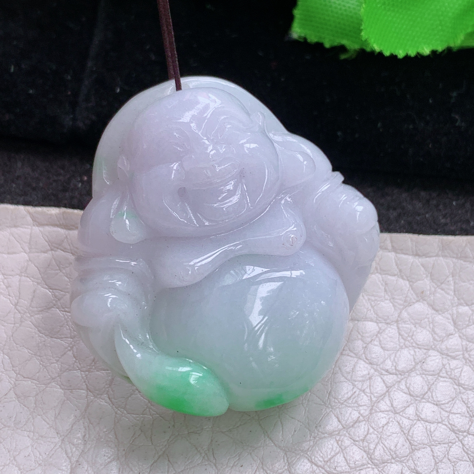 zen实拍38.5*37.5*12.3缅甸翡翠精雕持如意饱满佛公 弥勒佛玉吊坠
