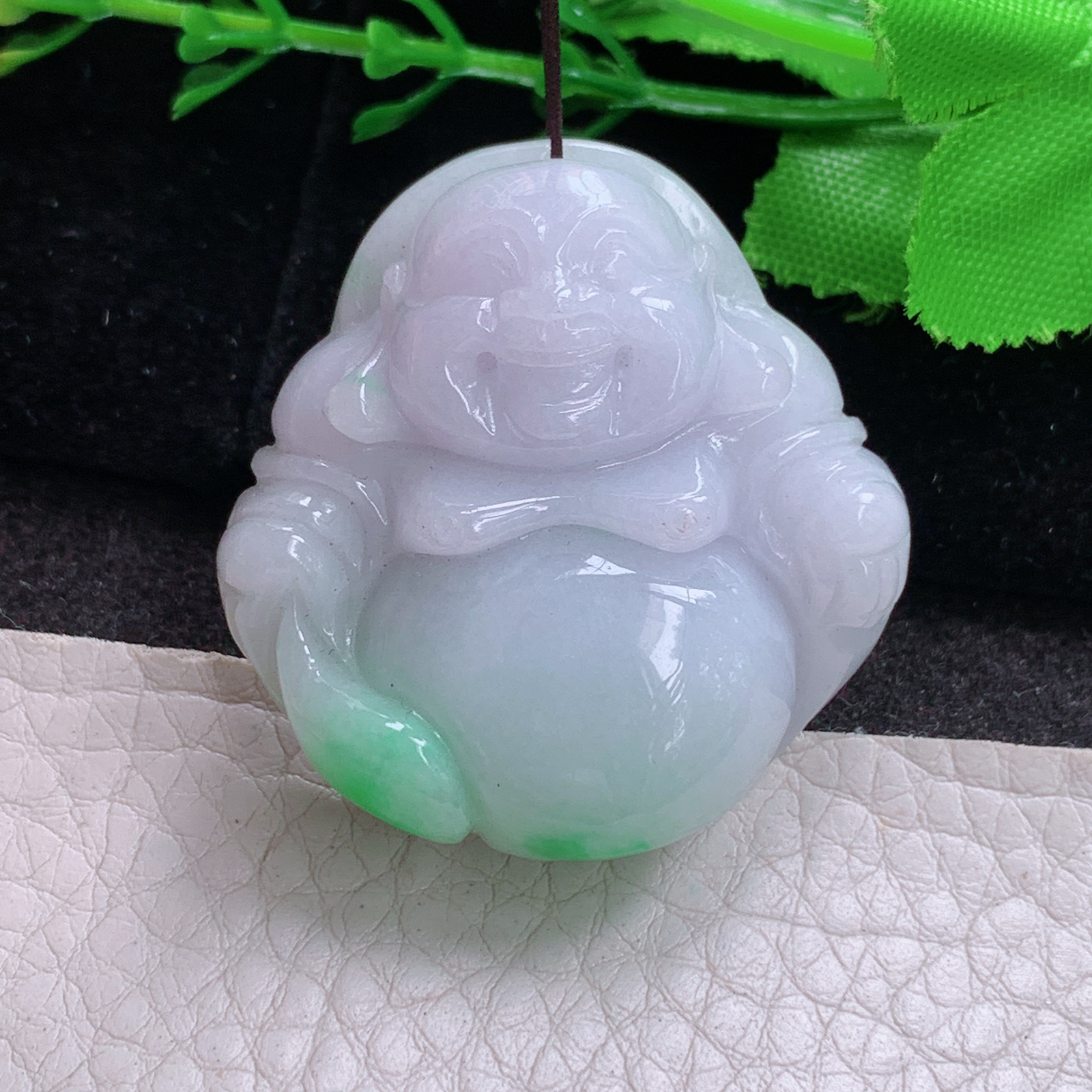 zen实拍38.5*37.5*12.3缅甸翡翠精雕持如意饱满佛公 弥勒佛玉吊坠