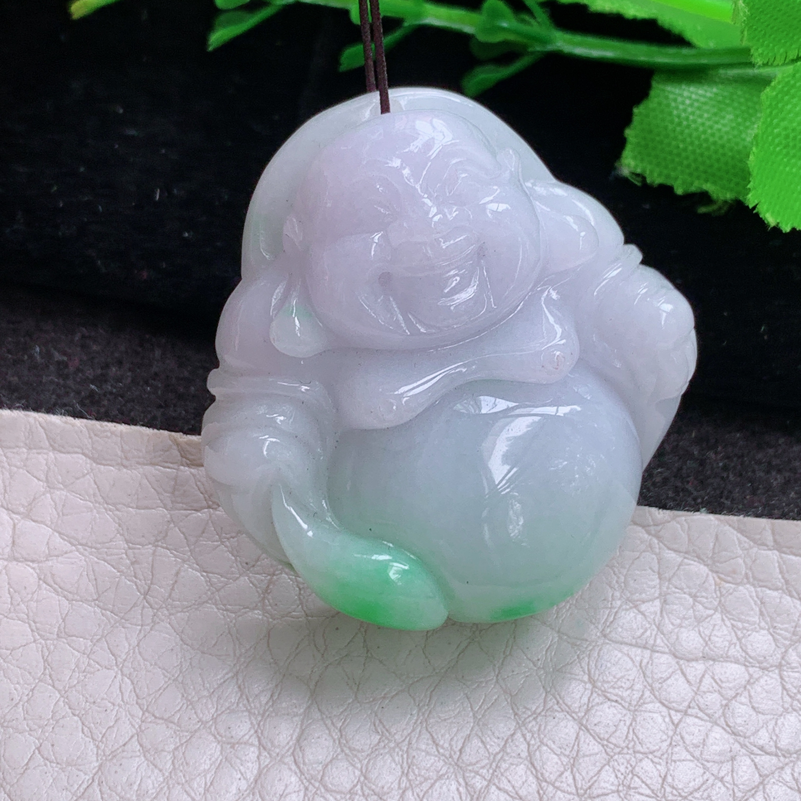 zen实拍38.5*37.5*12.3缅甸翡翠精雕持如意饱满佛公 弥勒佛玉吊坠