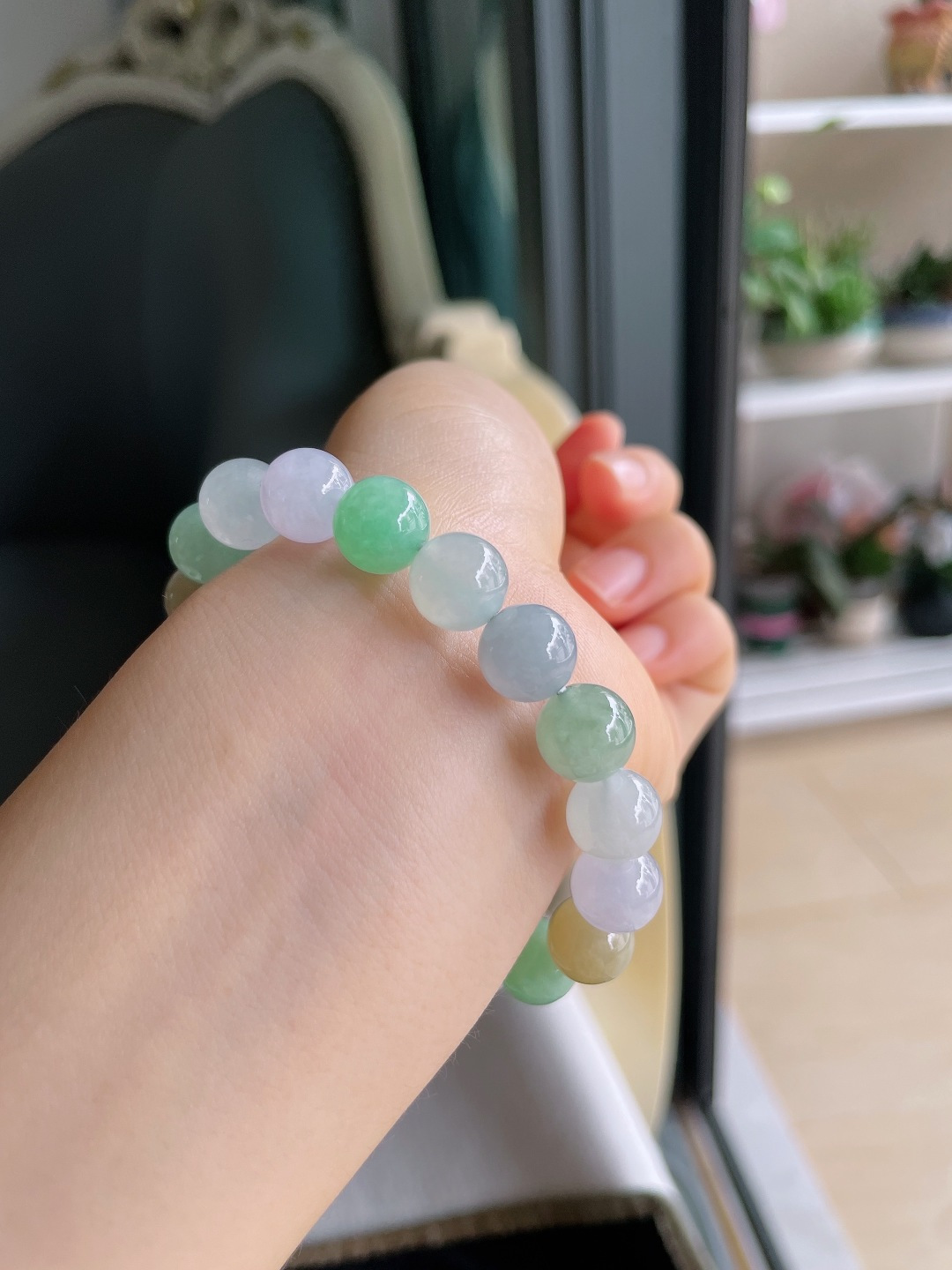缅甸天然翡翠A货，冰多宝手串，尺寸：10mm。【编2035】