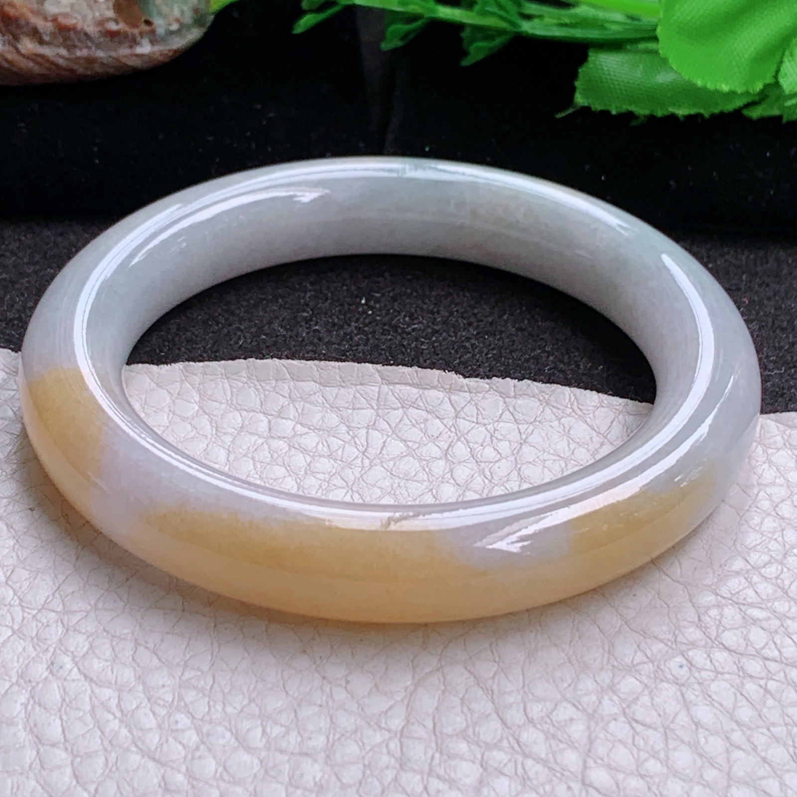 z实拍57*11.5*11招财镯 缅甸翡翠a货玉手镯高品质双彩圆条玉手环