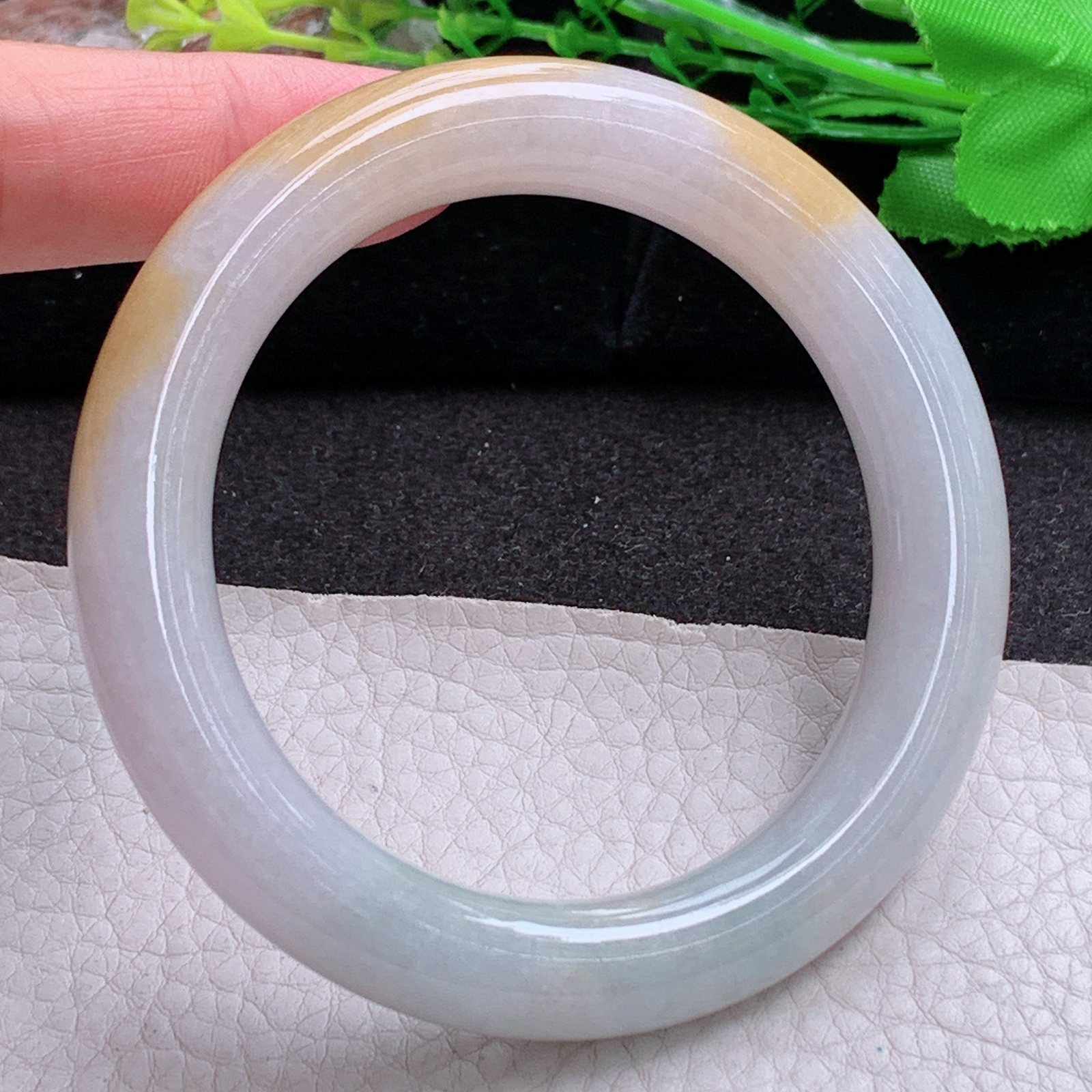 z实拍57*11.5*11招财镯 缅甸翡翠a货玉手镯高品质双彩圆条玉手环