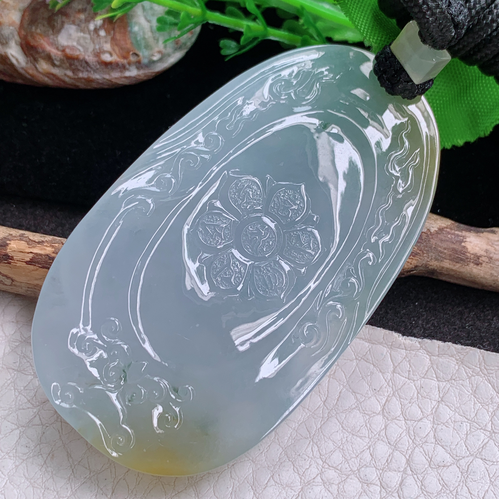 Yl实拍70*40.3*10冰透飘黄双彩缅甸翡翠不动明王项坠 精雕厚装生肖守护神玉坠