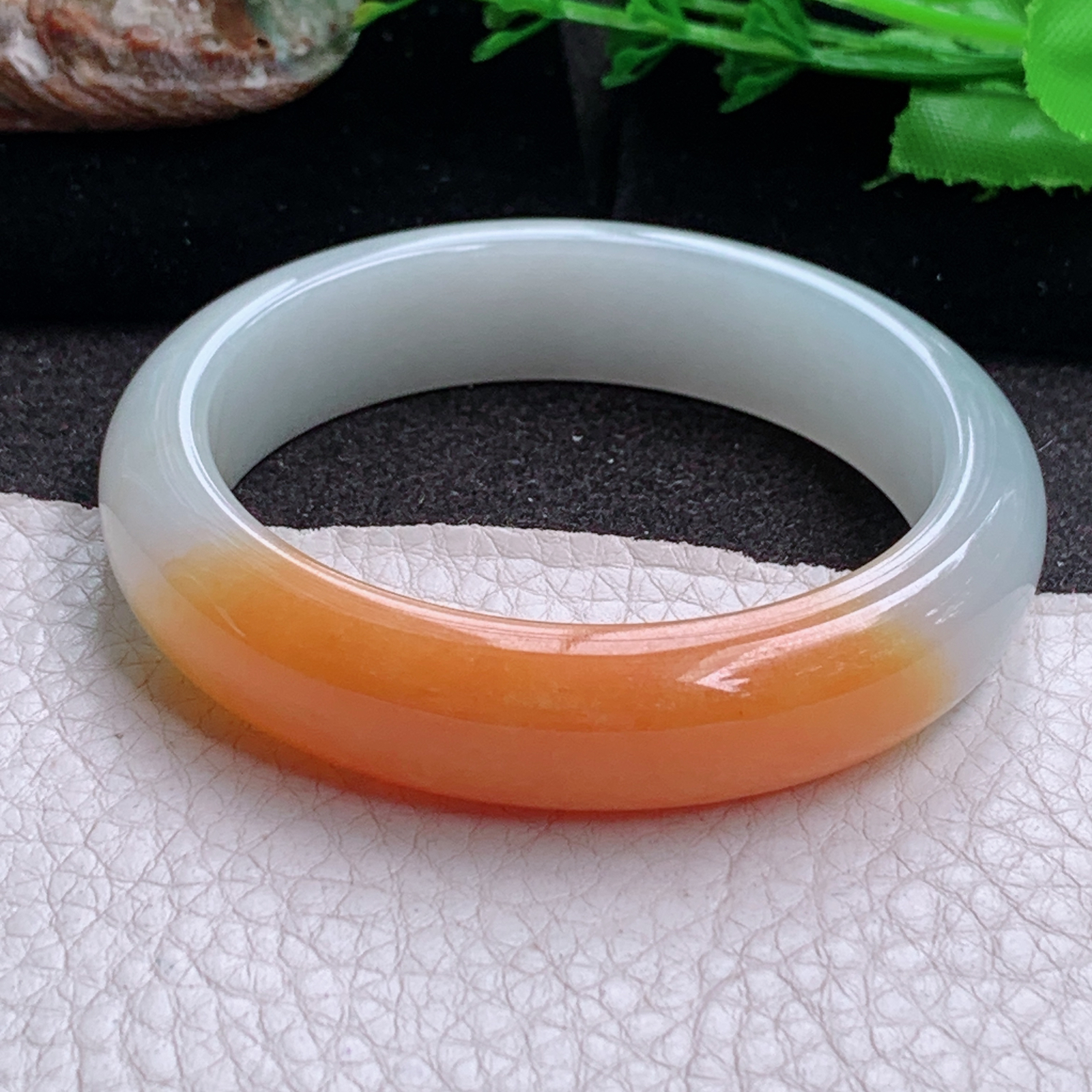 z小圈口53*13.2*8招财镯 缅甸翡翠a货玉手镯高品质半山水正圈玉手环