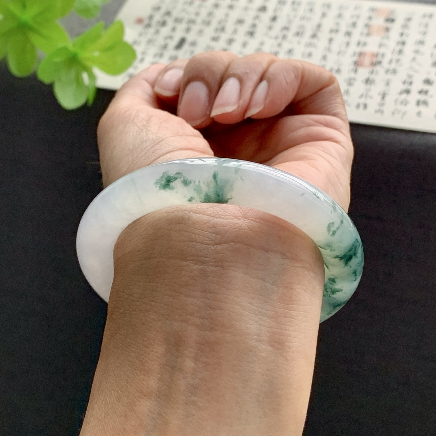071803CF 54圆条冰飘花翡翠手镯 54.4-10.5-10.2