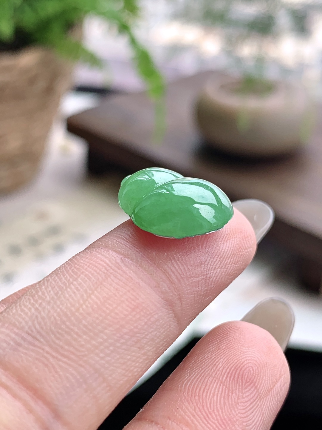 糯冰阳绿葫芦吊坠 缅料 性比高 尺寸16-13.4-5.2 重量1.8克 不议