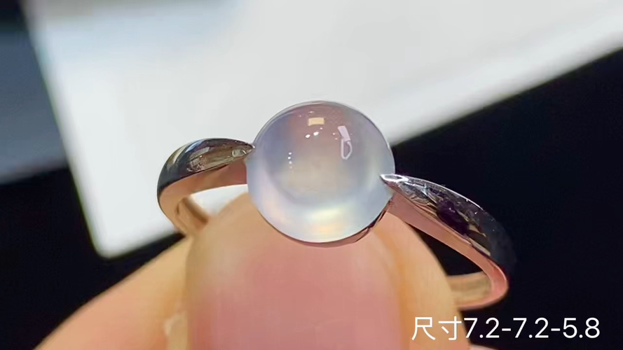 18k金+钻玻璃种蛋面戒指，无裂，7.2-7.2-5.8