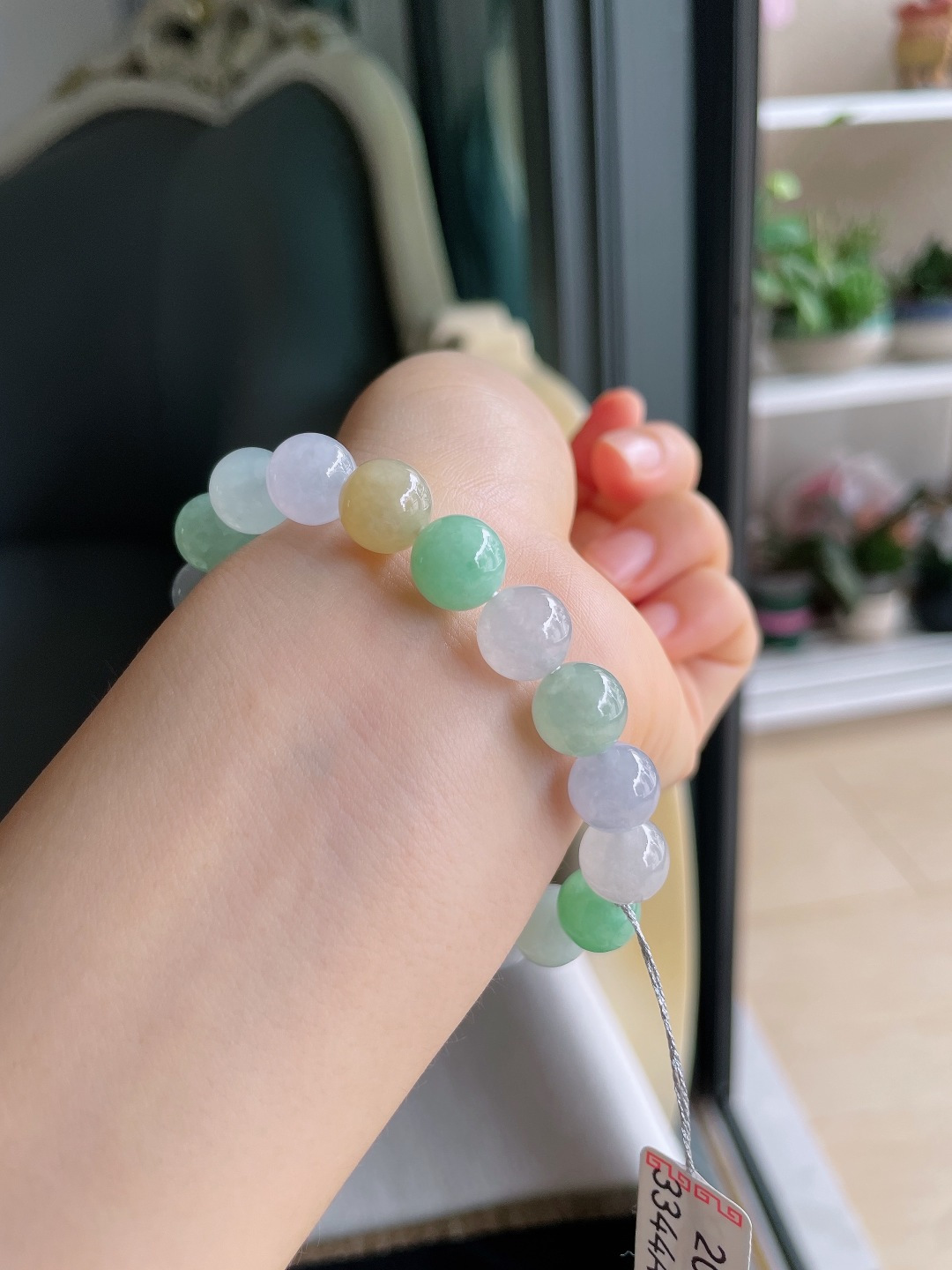 缅甸天然翡翠A货，冰多宝手串，尺寸：10mm。【编2035】