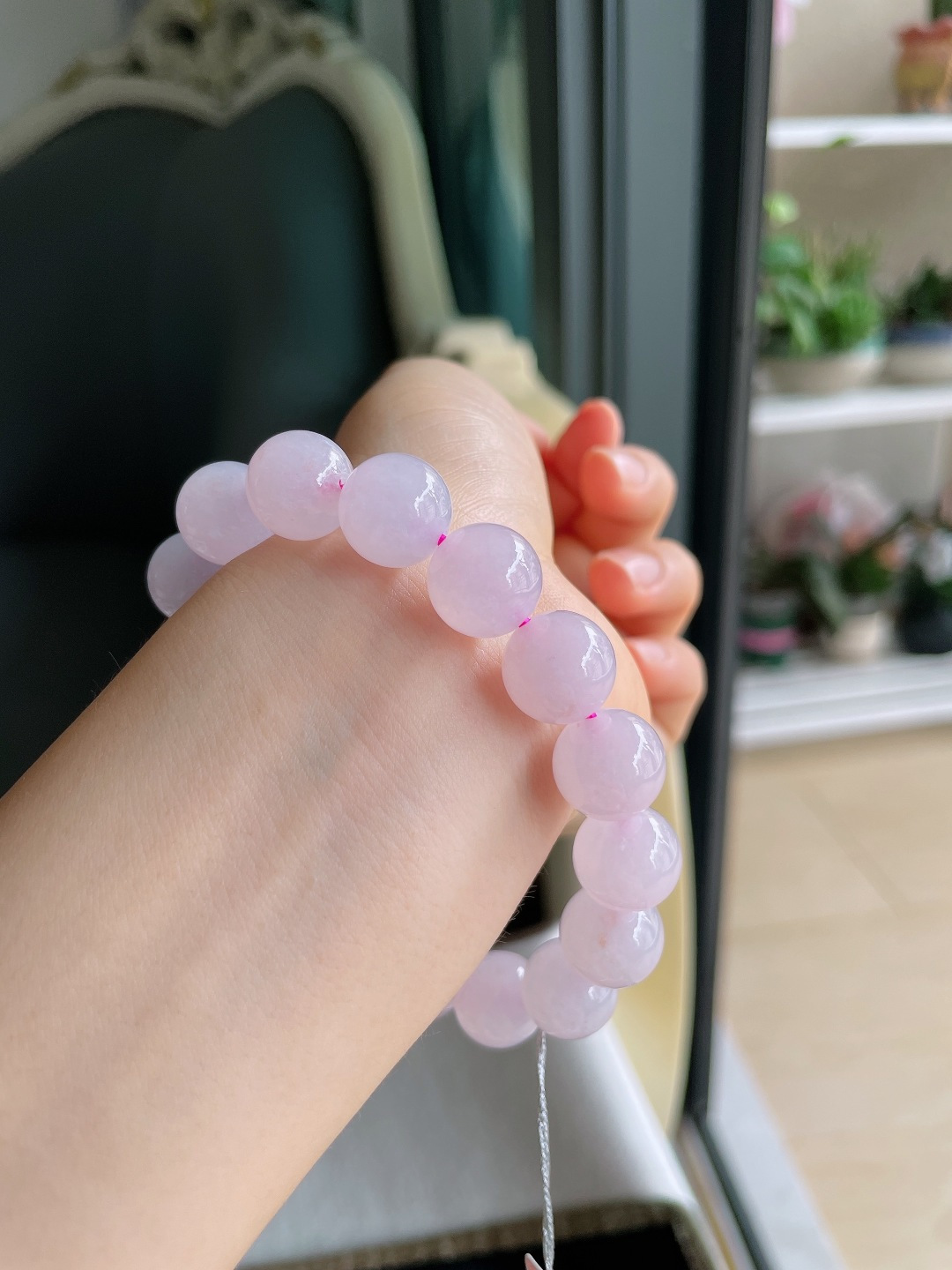 天然翡翠A货，冰手串，尺寸：12.5mm。【编4285】