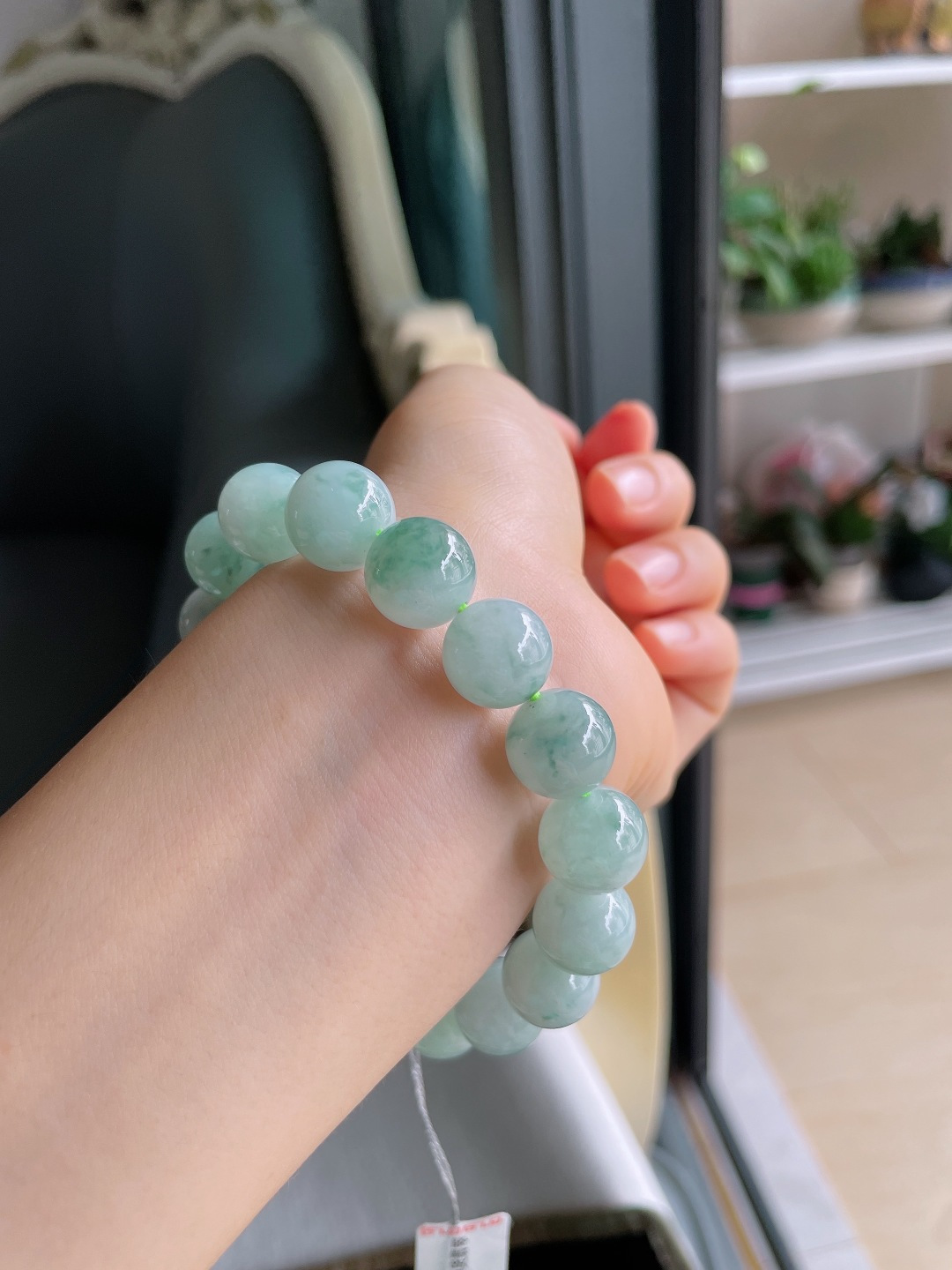 ️，天然翡翠A货，冰飘花手串，尺寸：12.3mm。【编2-286】