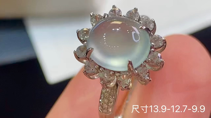 ️ 18k金玻璃种蛋面戒指，无裂，13.9-12.7-9.9