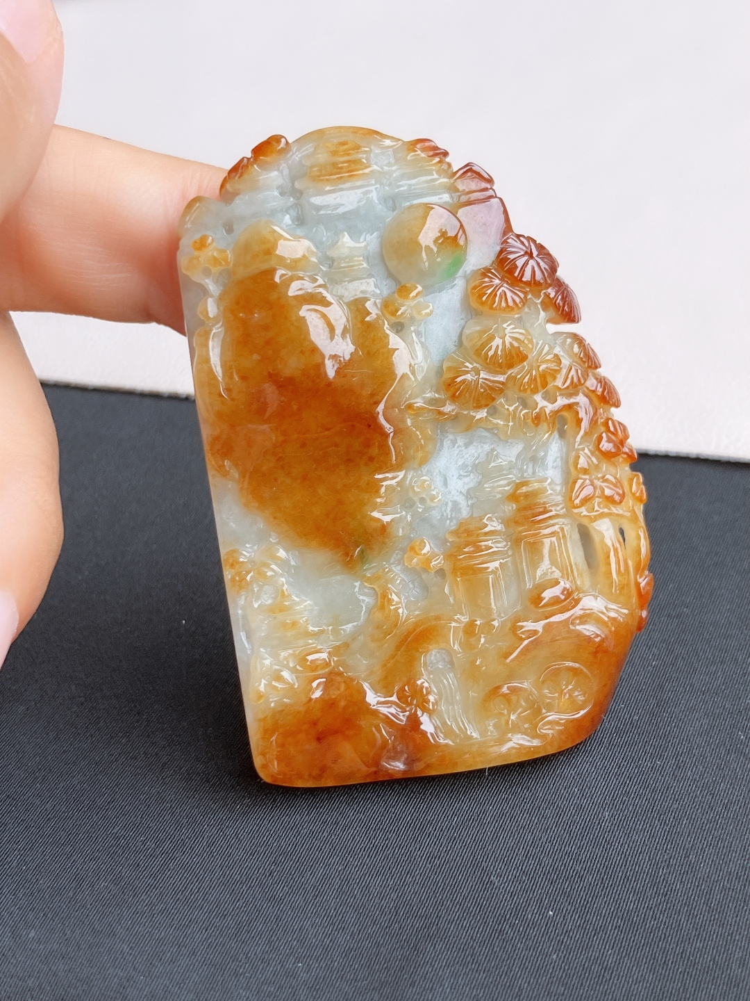 双彩山水牌，意境美。尺寸61.6/41/8/自然光实拍