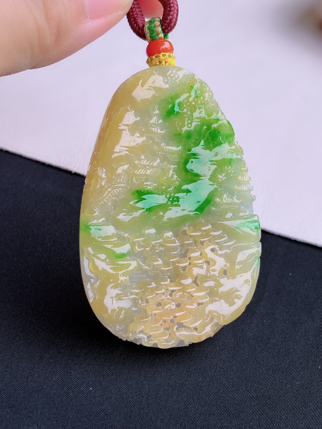 三彩山水牌，意境美，尺寸61.3/38.8/7.6/自然光实拍