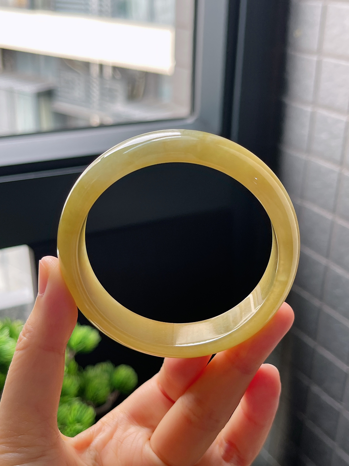 圈口58，冰糯种黄翡正圈翡翠手镯