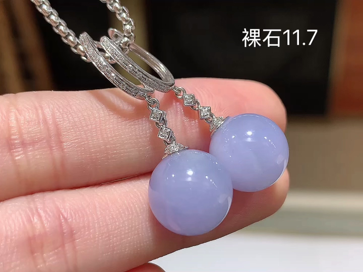 18K 冰紫转运珠耳坠 无裂 尺寸，11.7