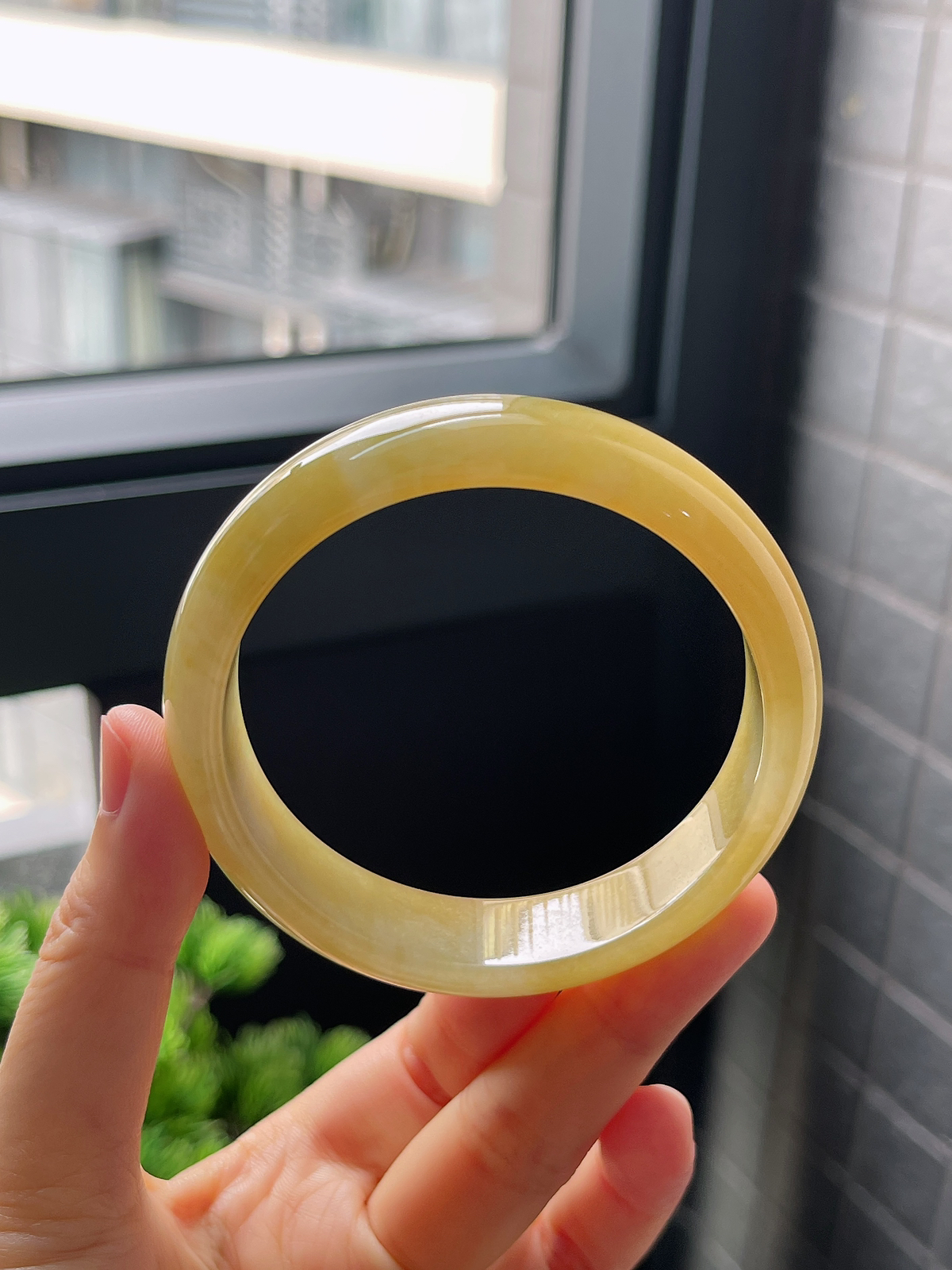 圈口58，冰糯种黄翡正圈翡翠手镯