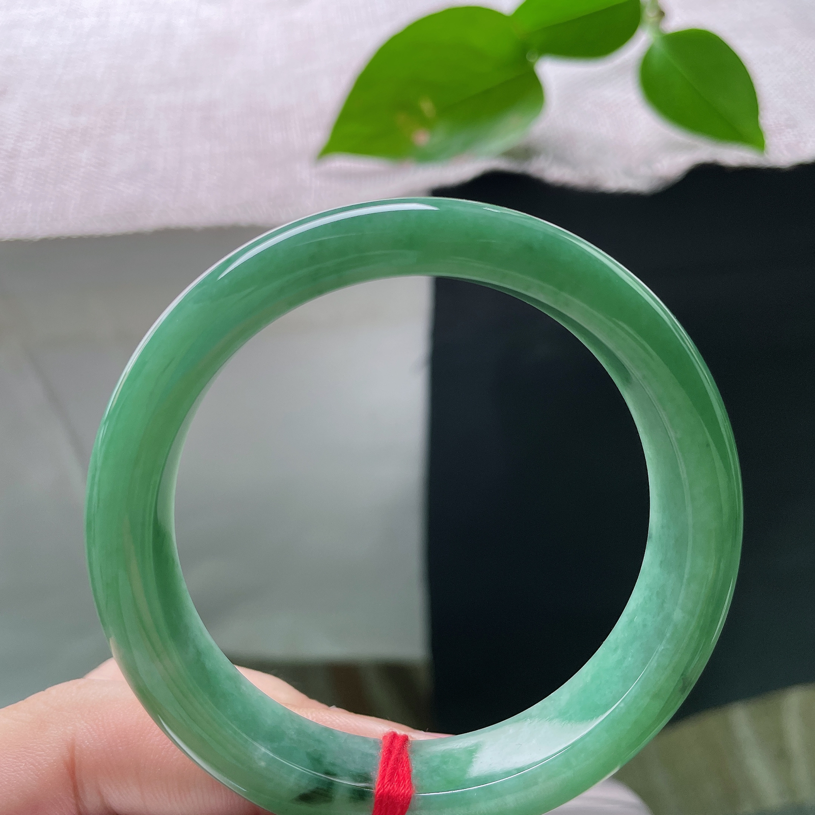 55.7/12.7/8.0，绿底，正圈，一年四季都适配的玉镯，浅绿底色清清爽爽，配衬衫、旗袍、连衣裙都好看，一点棉，ss56358a