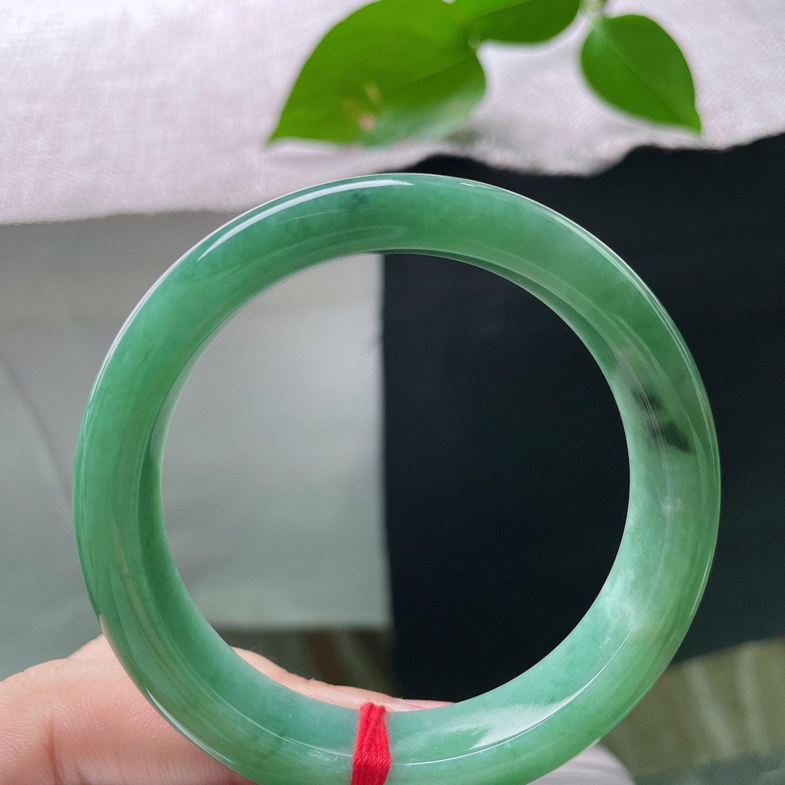 55.7/12.7/8.0，绿底，正圈，一年四季都适配的玉镯，浅绿底色清清爽爽，配衬衫、旗袍、连衣裙都好看，一点棉，ss56358a