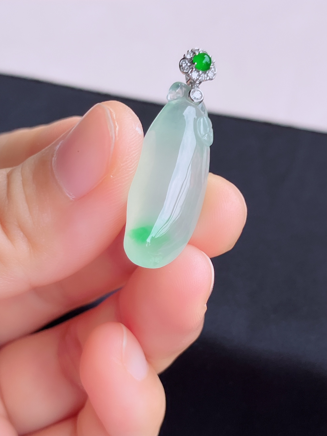 冰飘绿福瓜，晶莹剔透，尺寸36/27.6/12/7.3/自然光实拍
