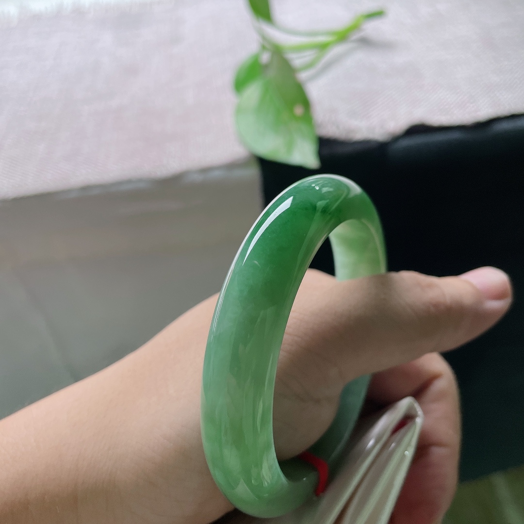 55.3/12.6/8.8，飘绿正圈，腕绕一镯青底翠，清风入袖，温润藏心，一点皮纹，ss56407a